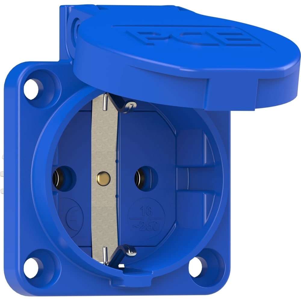 Розетка встраиваемая 16А/250V/2P+E/IP54 50x50 подкл. сзади синяя